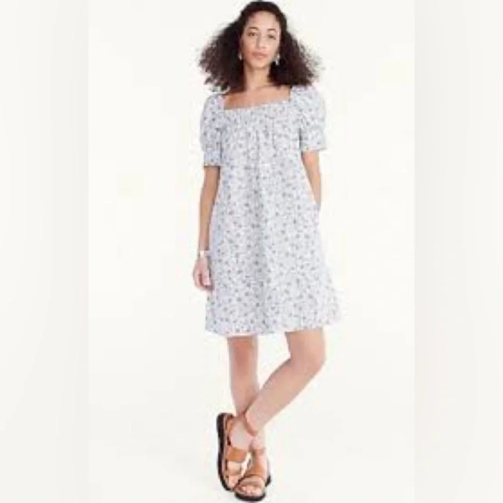 J. Crew White Mini Dress with Blue Floral Print